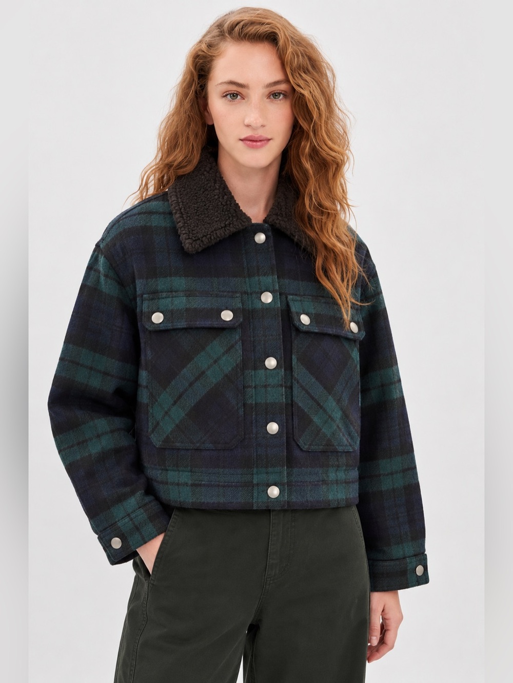 Blank nyc fleece cropped boxy fit shearling collar shacket